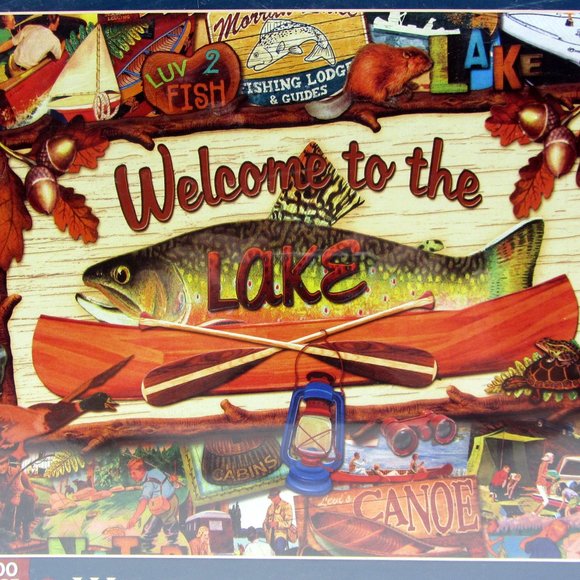 Welcome To The Lake by Kate Ward Thacker 1000 Piece Jigsaw Puzzle 27"x20" Trout - Picture 2 of 6